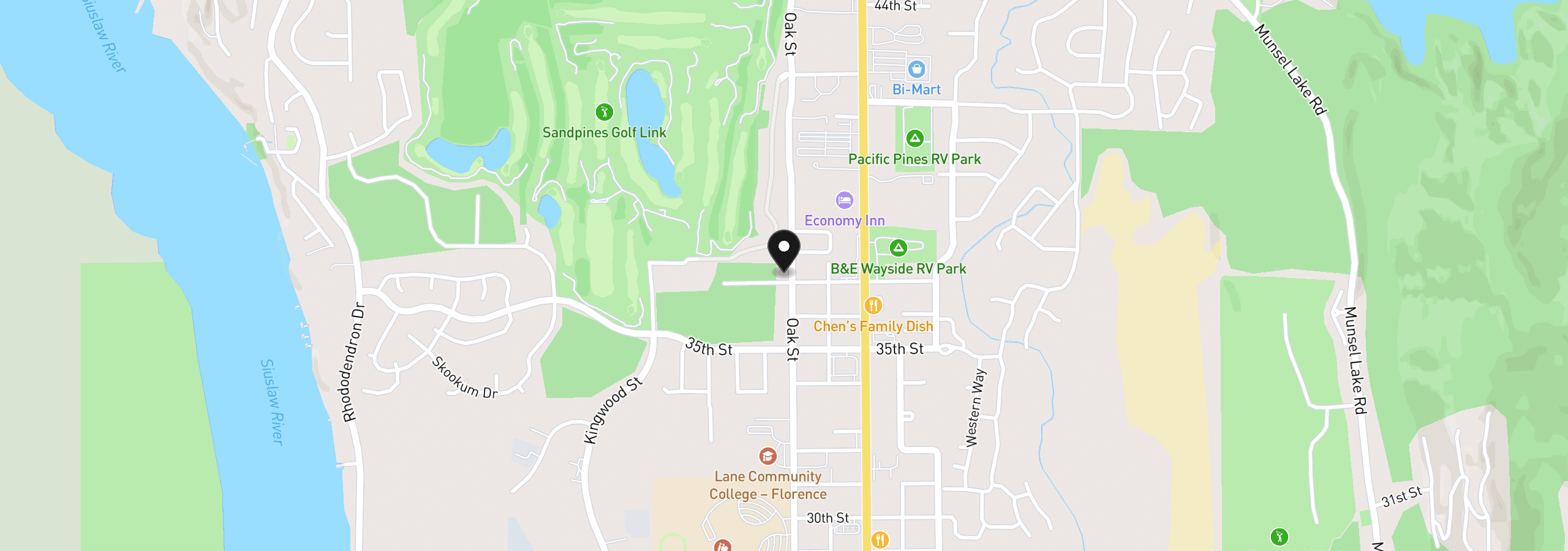 Map showing the location of 1593 37th St, Florence, OR 97439