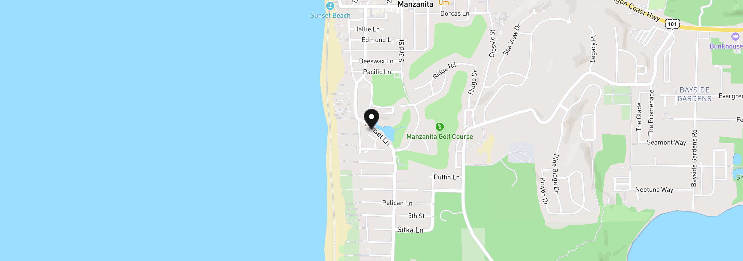 Map showing the location of 1034 Beach Cir, Manzanita, OR 97130