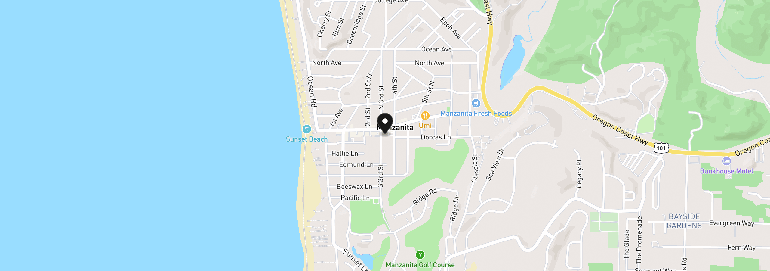 Map showing the location of 132 S 3rd St, Manzanita, OR 97130