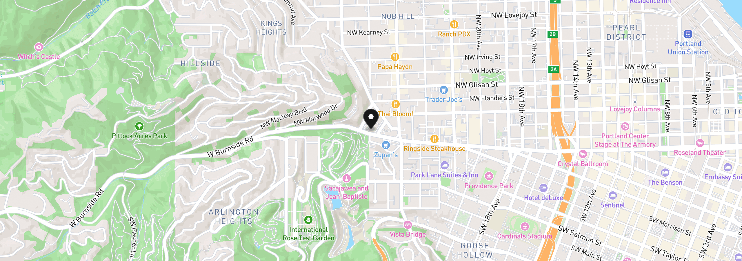 Map showing the location of 6605 W Burnside St 128, Portland, OR 97210