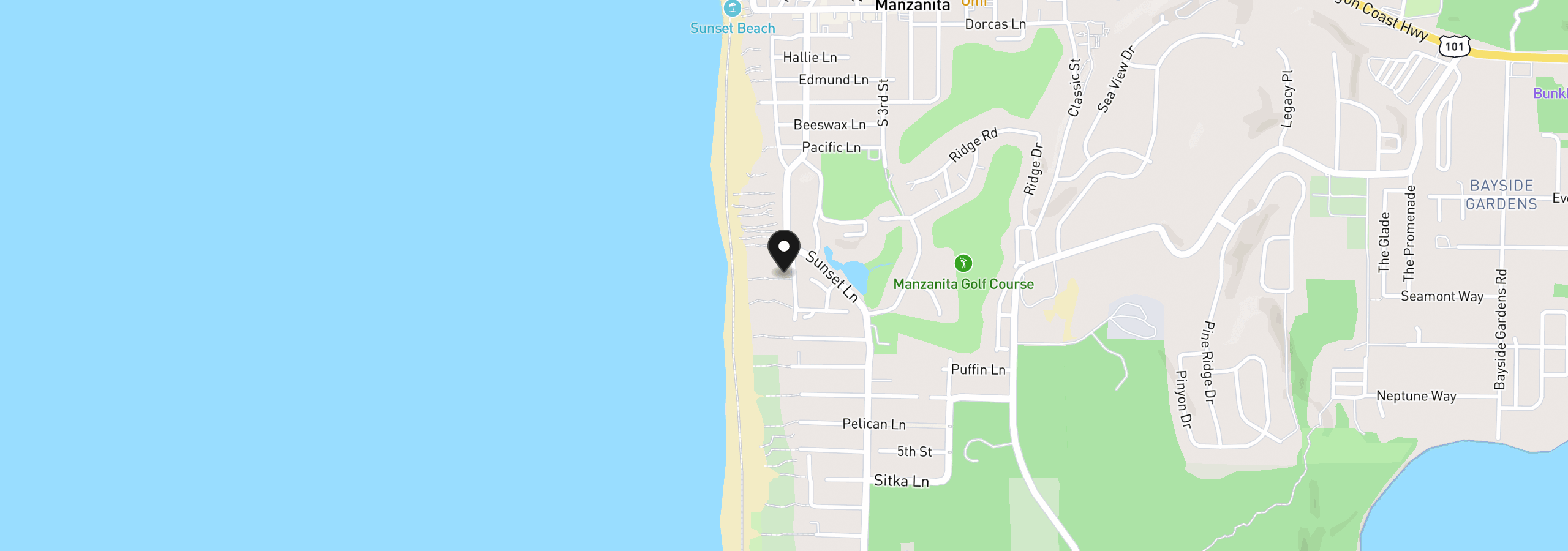 Map showing the location of 987 Beach St, Manzanita, OR 97130