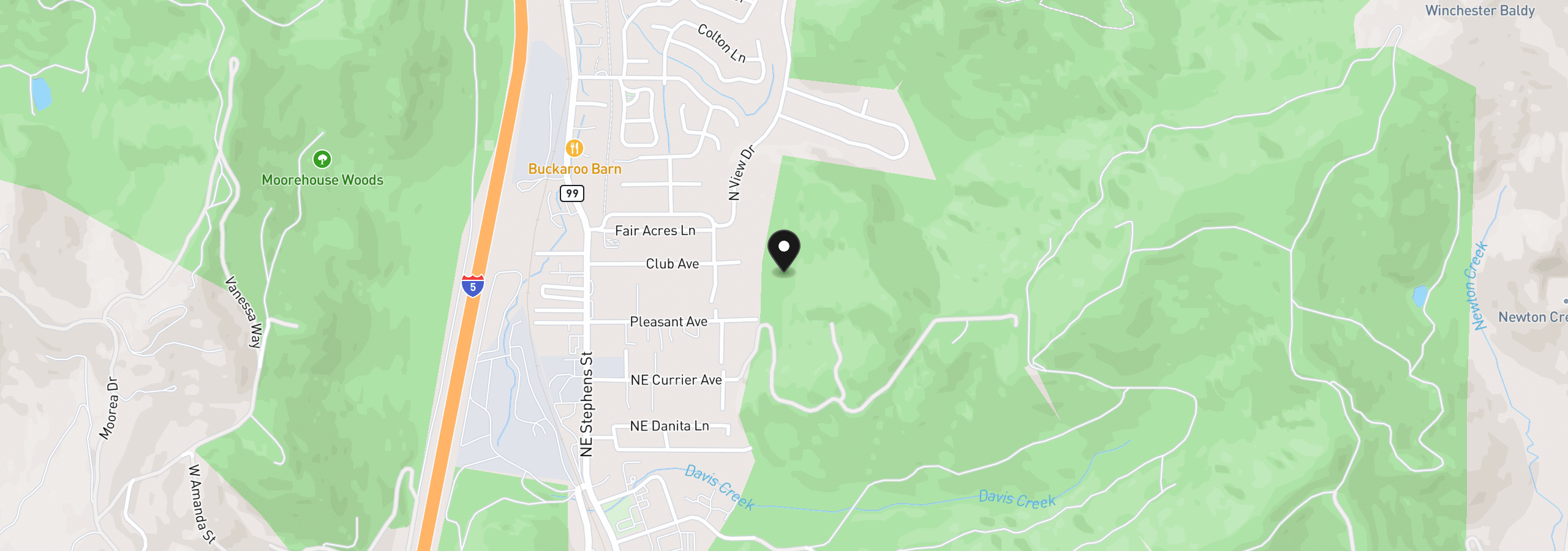 Map showing the location of 0 Club Ave, Roseburg, OR 97470