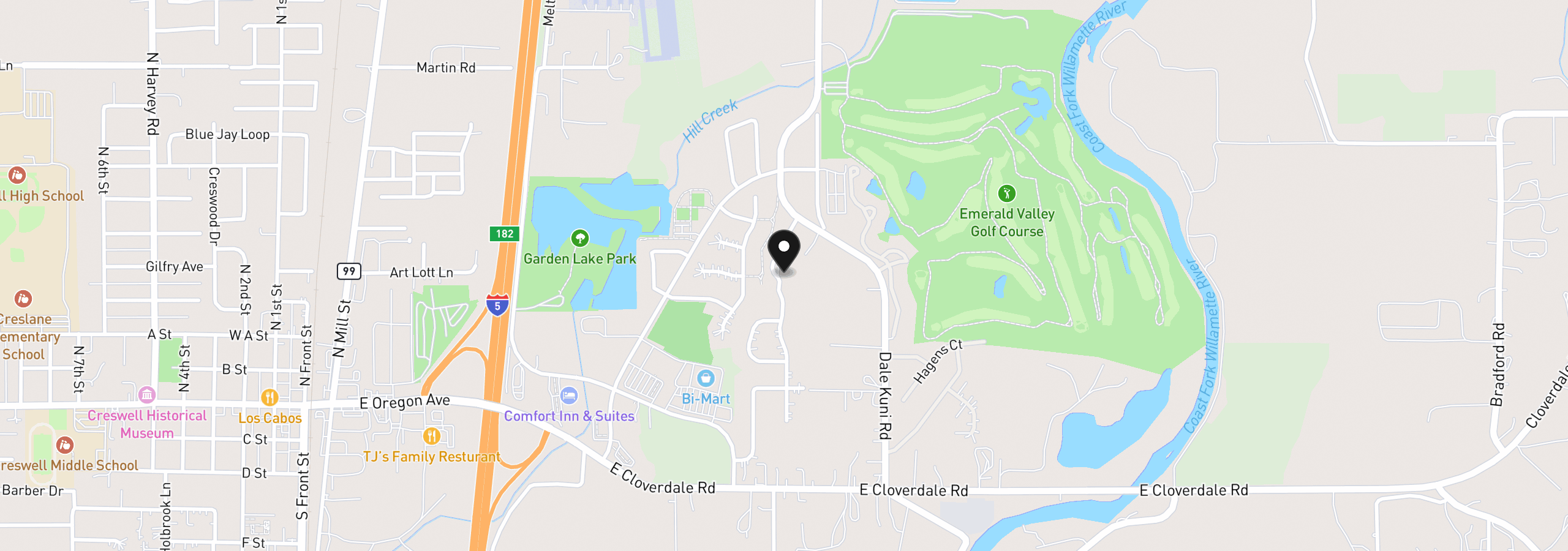 Map showing the location of 316 Sunday Dr, Creswell, OR 97426