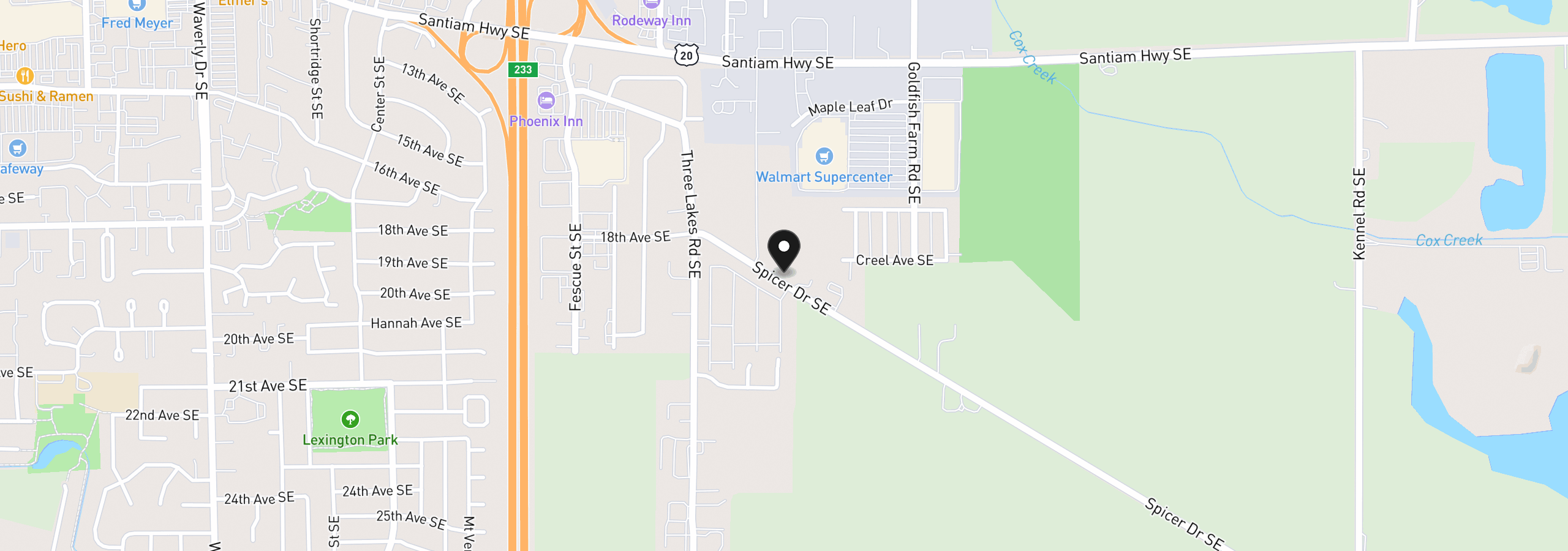 Map showing the location of 4055 SE Spicer Dr, Albany, OR 97322