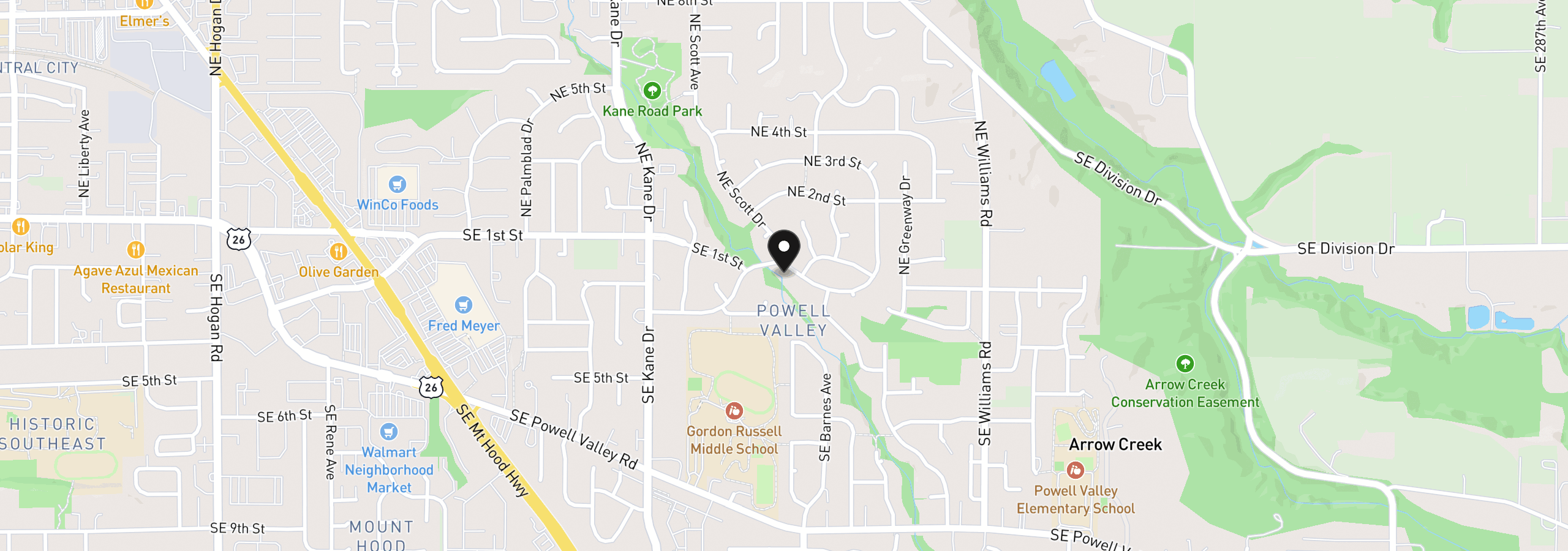 Map showing the location of 3820 SE El Camino Dr, Gresham, OR 97080