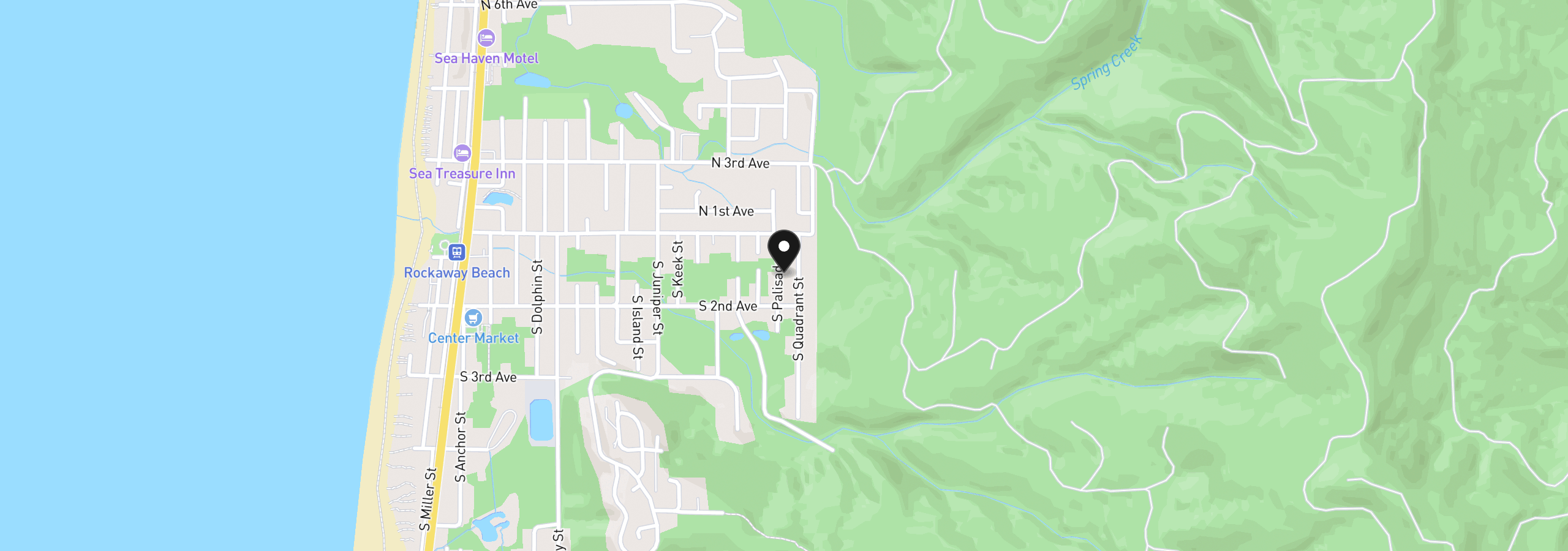 Map showing the location of 160 S Palisades St, Rockaway Beach, OR 97136