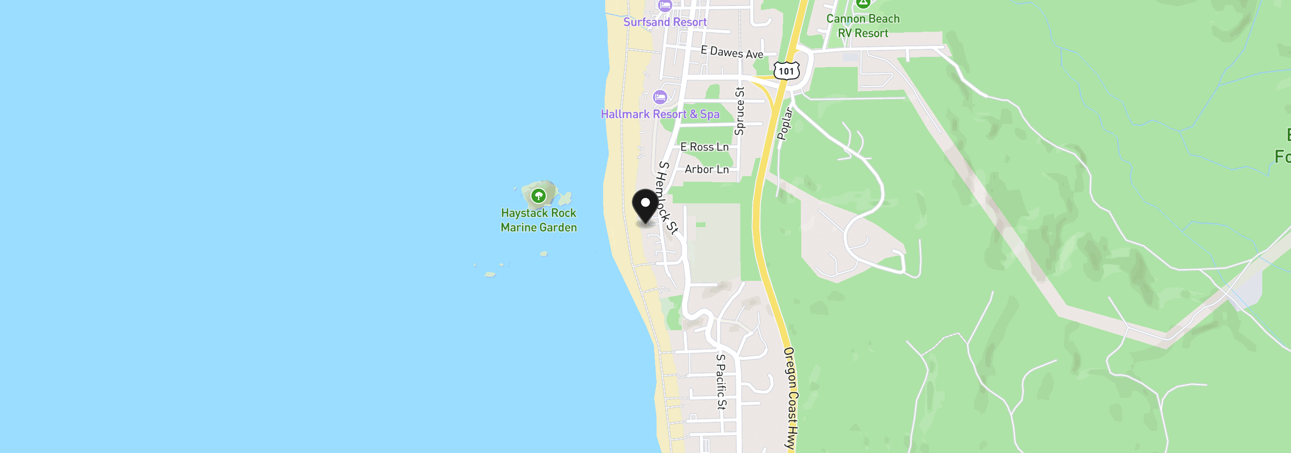 Map showing the location of 1860 Pacific St, Cannon Beach, OR 97110