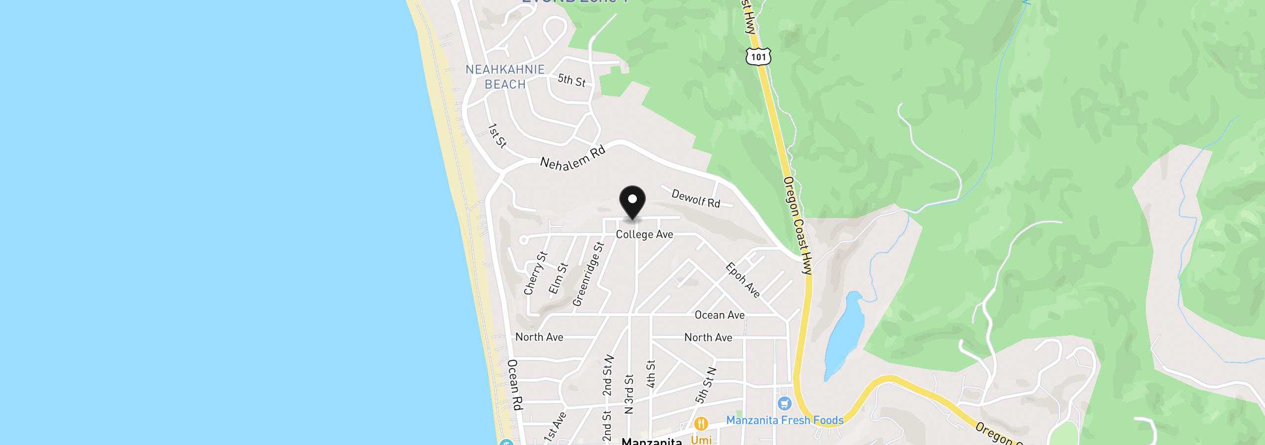 Map showing the location of 290 University Ave, Manzanita, OR 97130