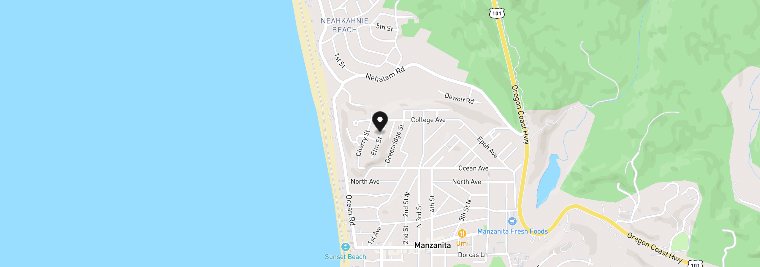 Map showing the location of 839 Elm St, Manzanita, OR 97130