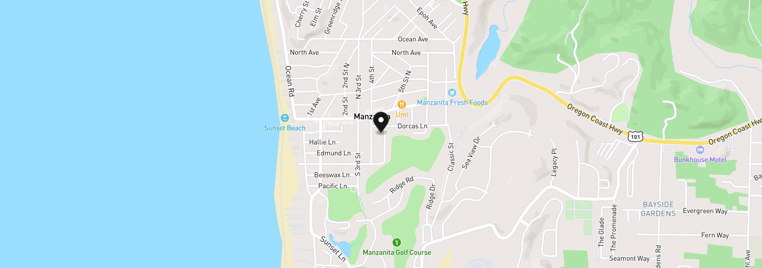 Map showing the location of 227 4th Pl S, Manzanita, OR 97130