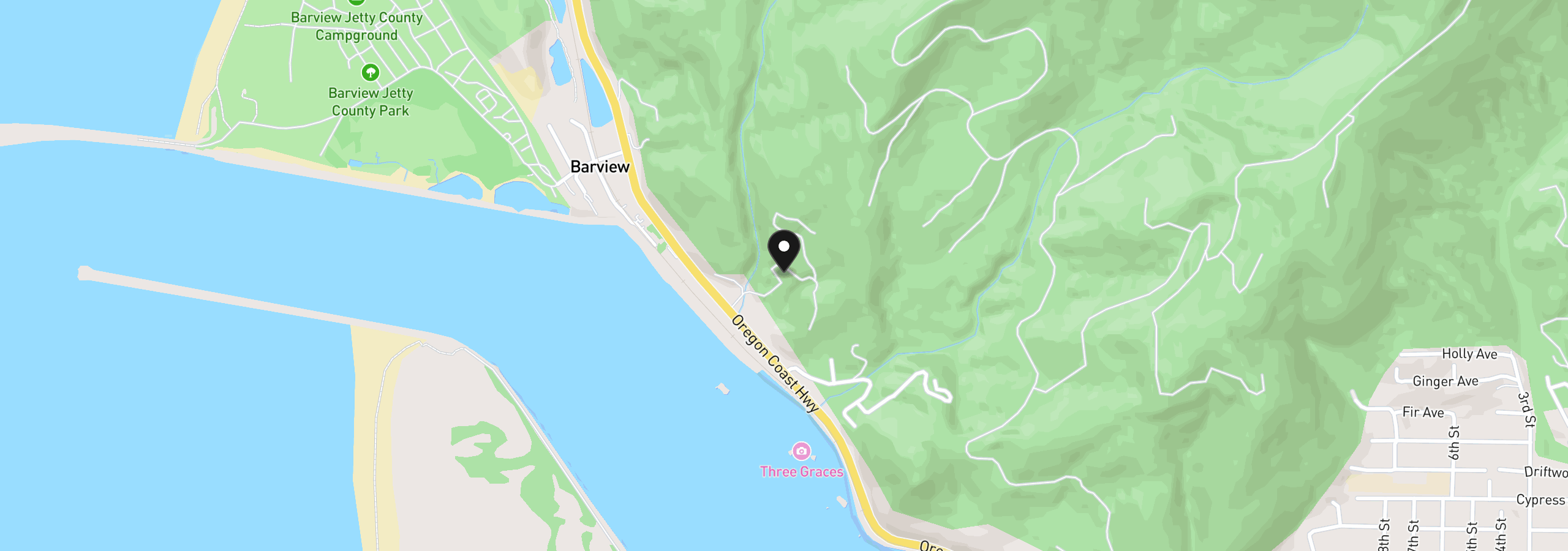 Map showing the location of Grant St, Rockaway Beach, OR 97136