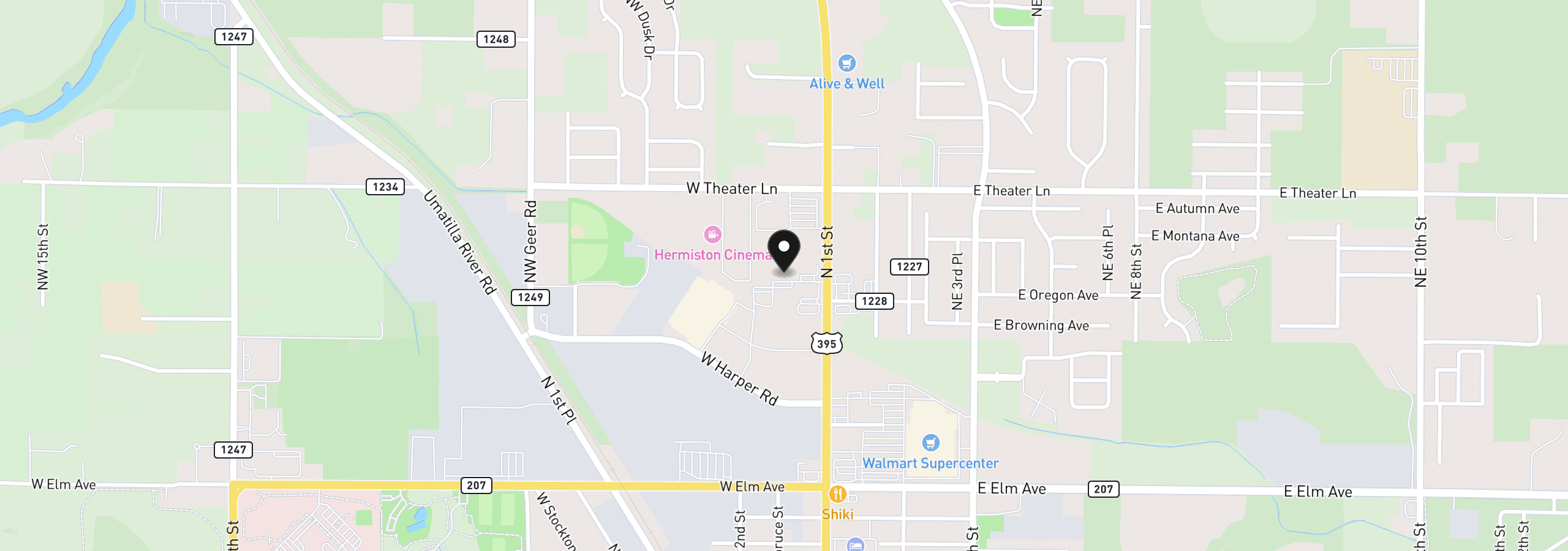 Map showing the location of 1739 N 1st St, Hermiston, OR 97838