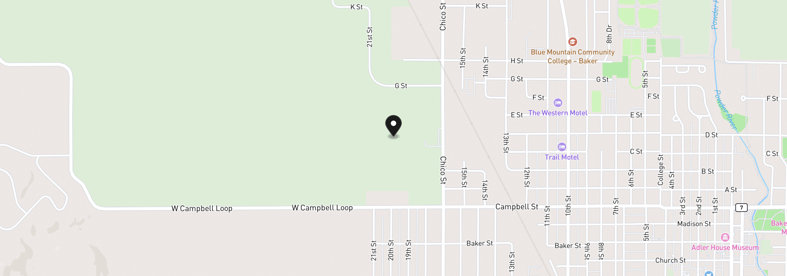 Map showing the location of 0 17th Street, Baker City, OR 97814