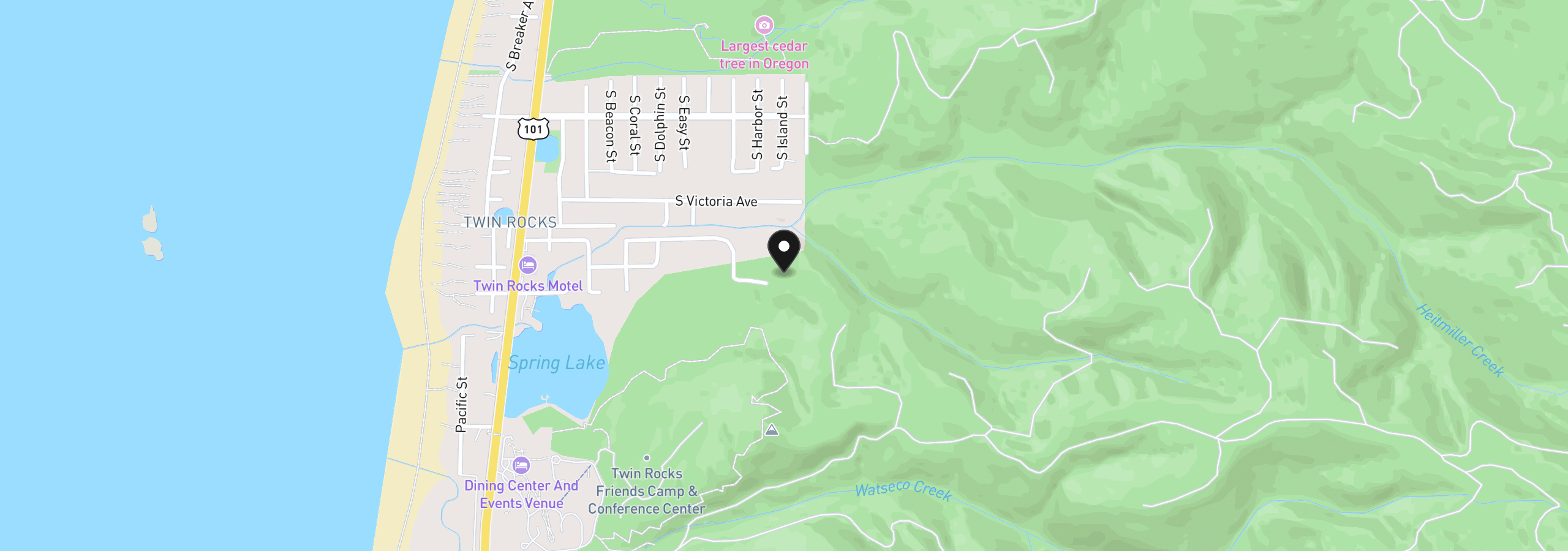 Map showing the location of Marigold St, Rockaway Beach, OR 97136