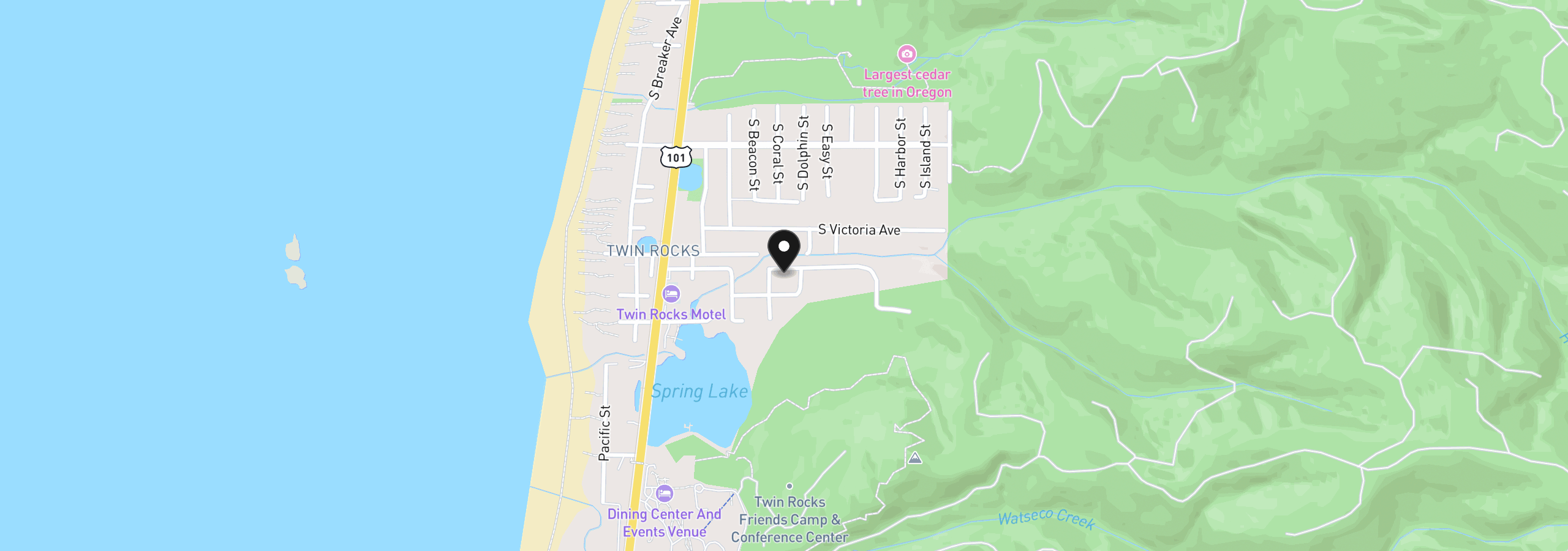 Map showing the location of 8435 S Hollyhock St, Rockaway Beach, OR 97136