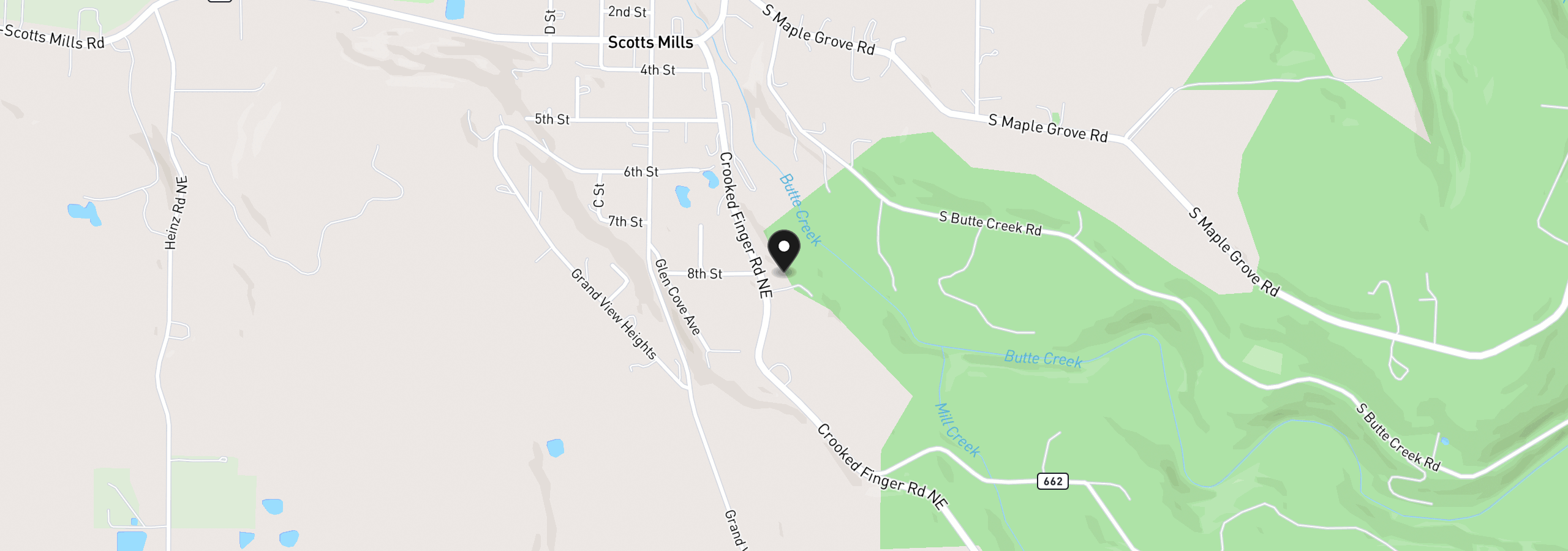Map showing the location of Off of Crooked Finge Rd, Scotts Mills, OR 97375