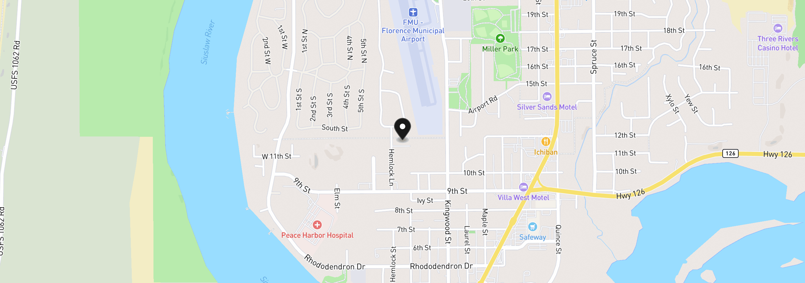 Map showing the location of 1150 Hemlock St D14, Florence, OR 97439