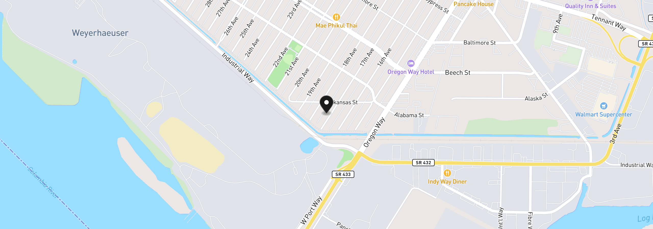 Map showing the location of 131 17th Ave, Longview, Wa 98632