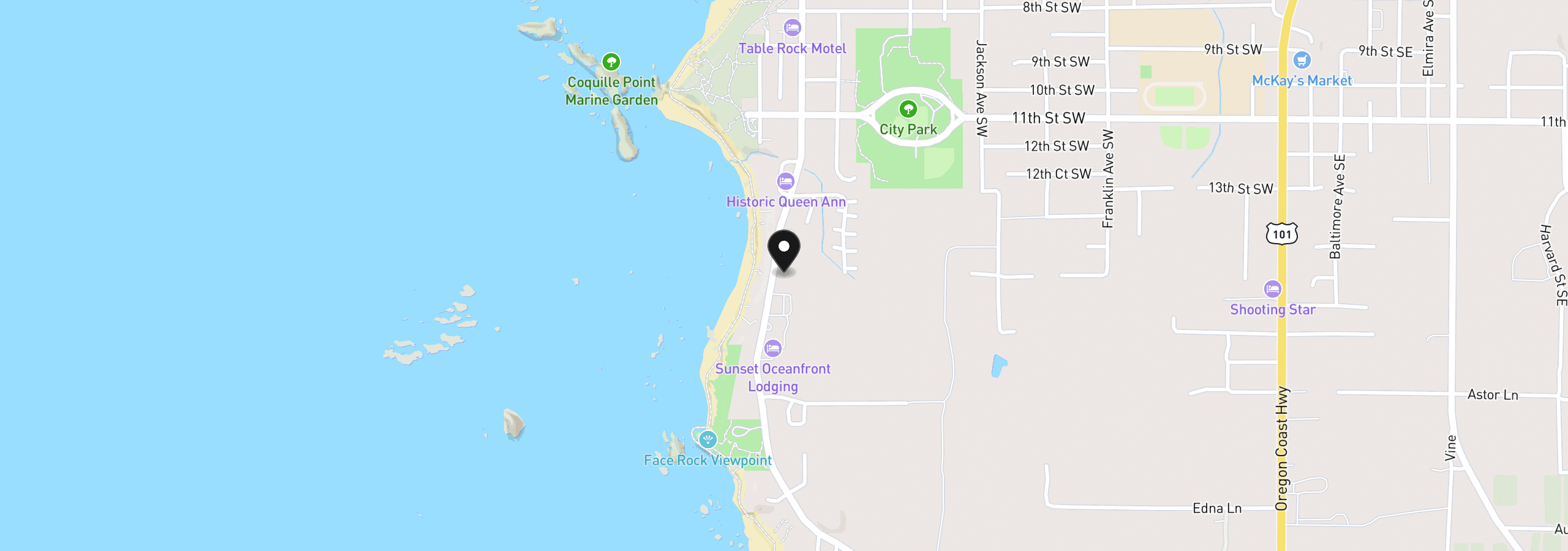 Map showing the location of 1575 Beach Loop Dr SW, Bandon, OR 97411