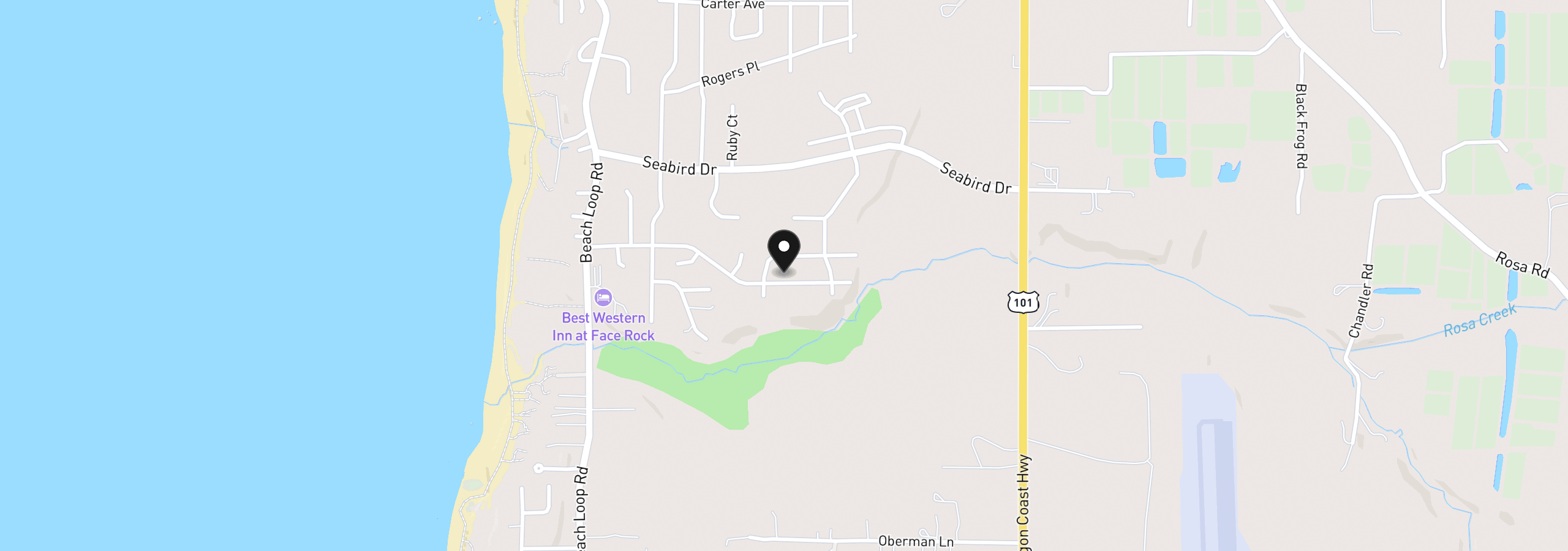 Map showing the location of 848 Seacrest Dr, Bandon, OR 97411