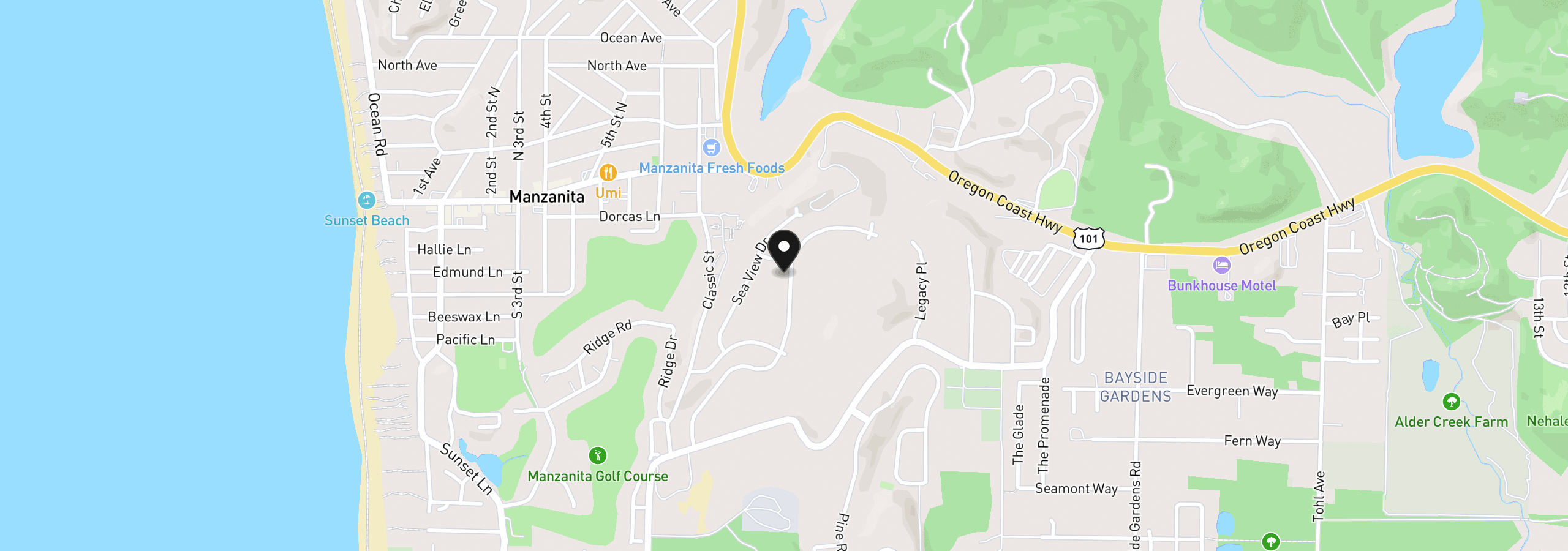 Map showing the location of 513 Meadows Dr, Manzanita, OR 97130