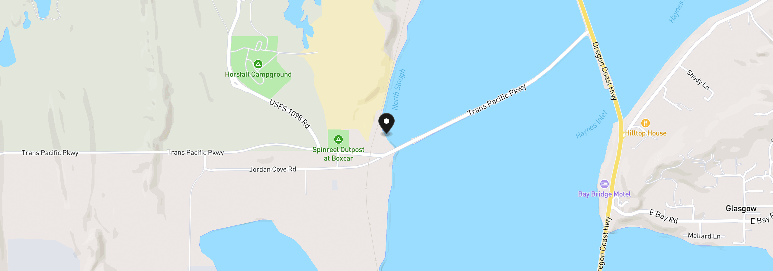 Map showing the location of 92851 Trans Pacific Ln, North Bend, OR 97459