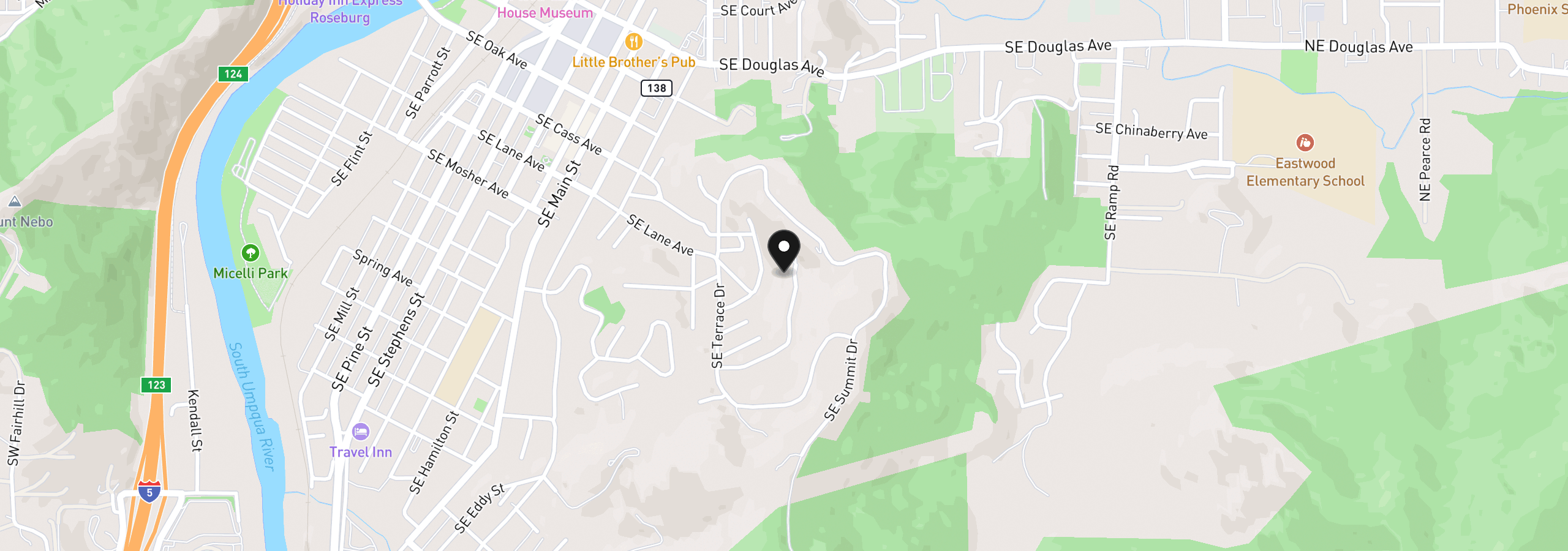 Map showing the location of 1393 SE Laurel Ct, Roseburg, OR 97470