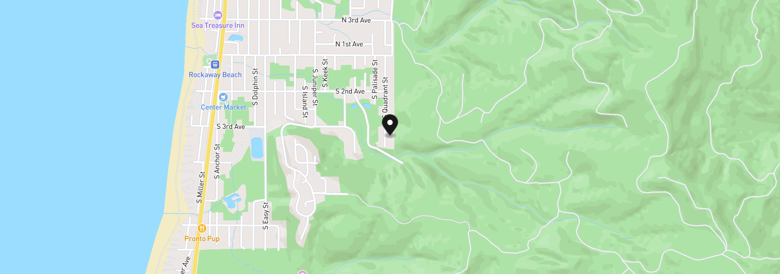Map showing the location of 318 S Quadrant St, Rockaway Beach, OR 97136