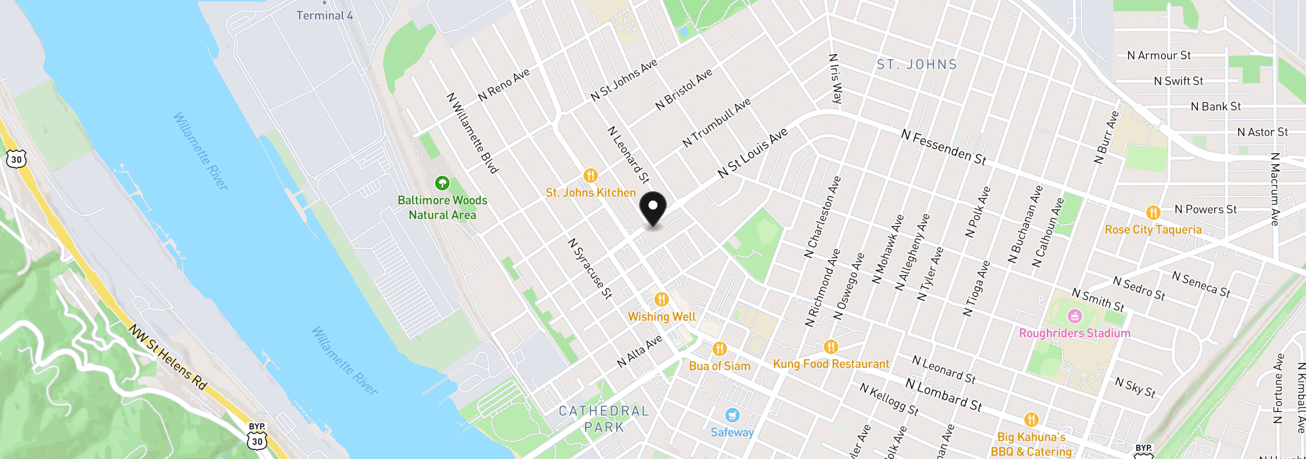 Map showing the location of 7428 N St Louis Ave, Portland, OR 97203