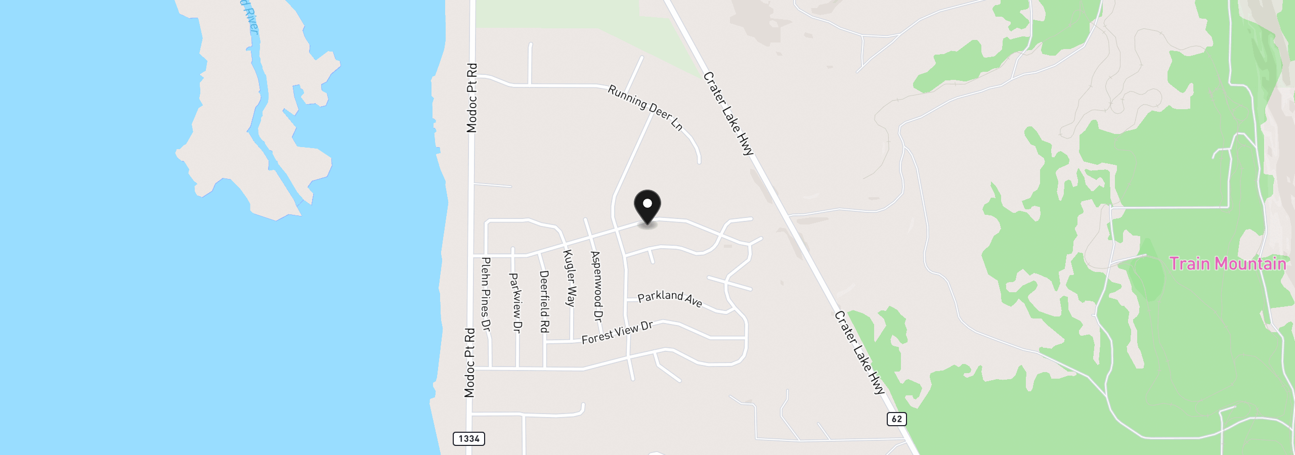 Map showing the location of E Lake Ave, Chiloquin, OR 97624