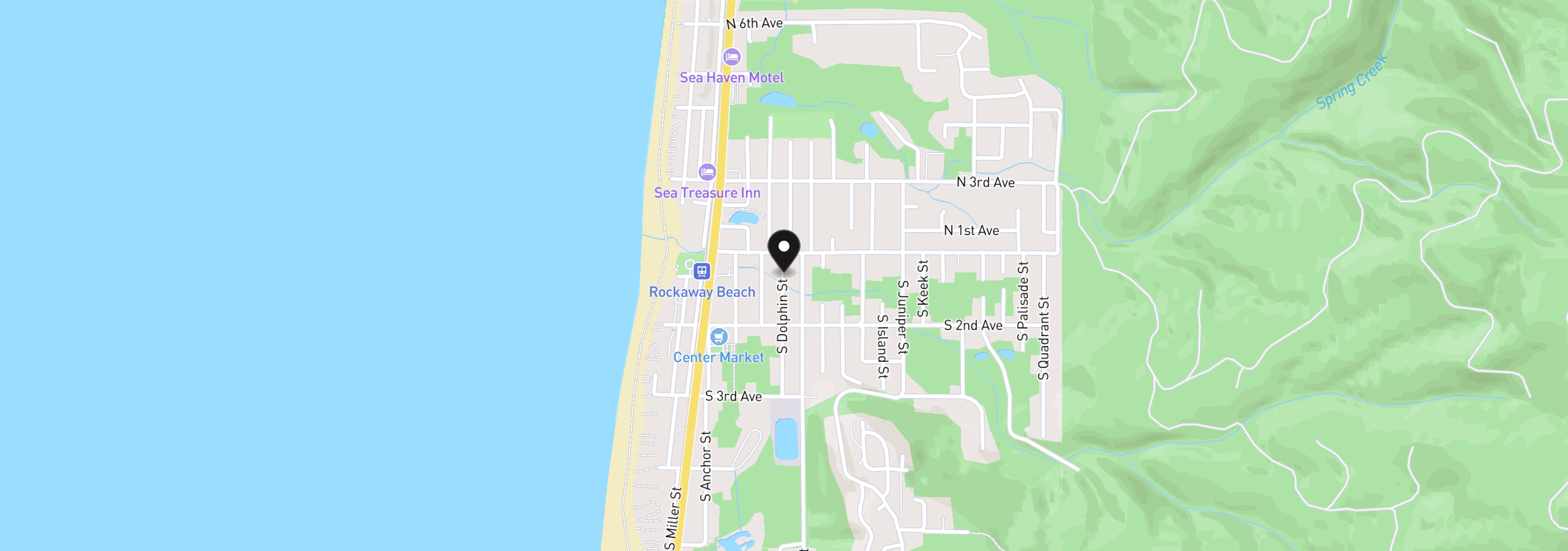 Map showing the location of 132 S Dolphin, Rockaway Beach, OR 97136