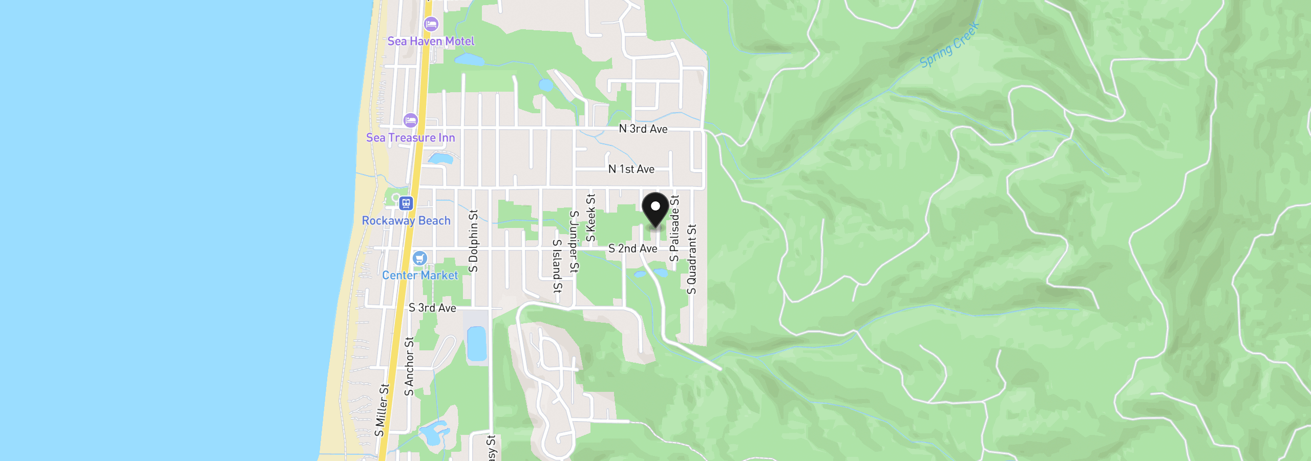 Map showing the location of 123 S Ocean St, Rockaway Beach, OR 97136