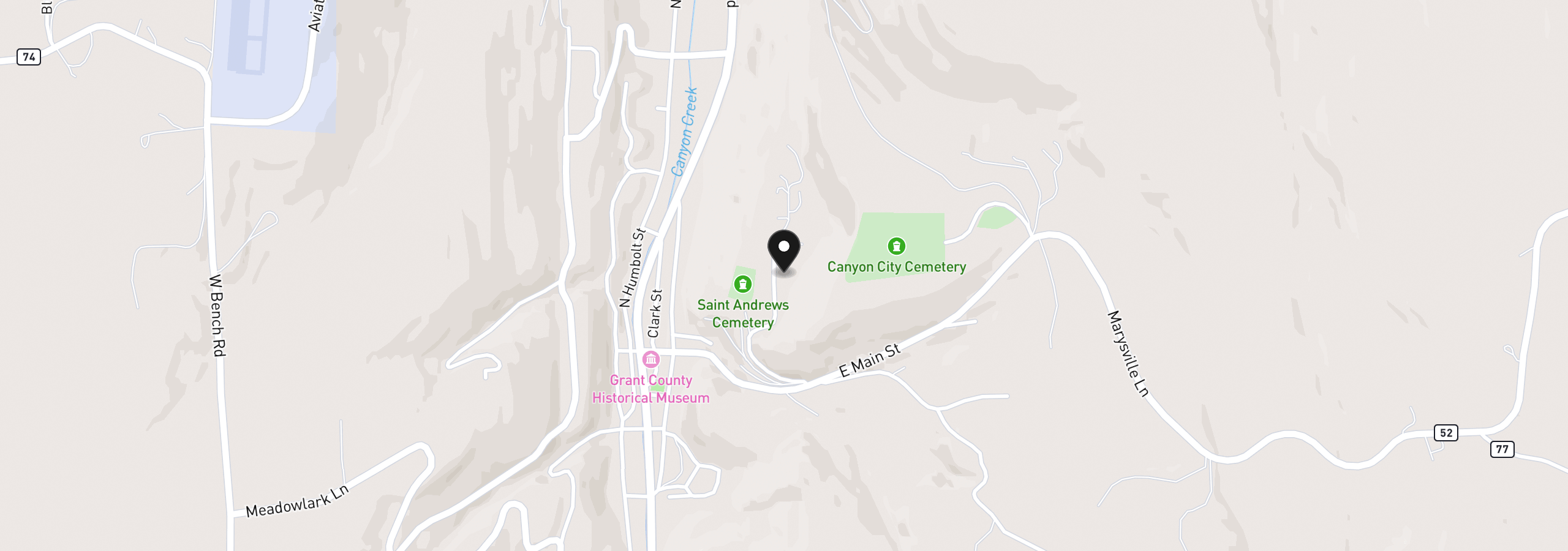Map showing the location of 4008 Patterson Dr, Canyon City, OR 97820