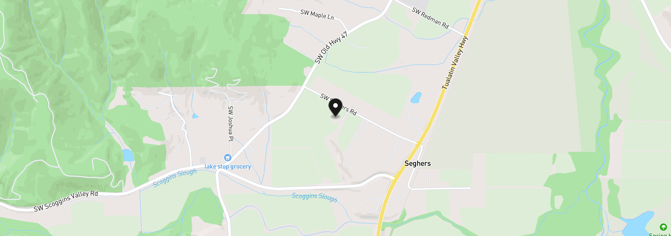 Map showing the location of 45500 SW Seghers Rd, Gaston, OR 97119