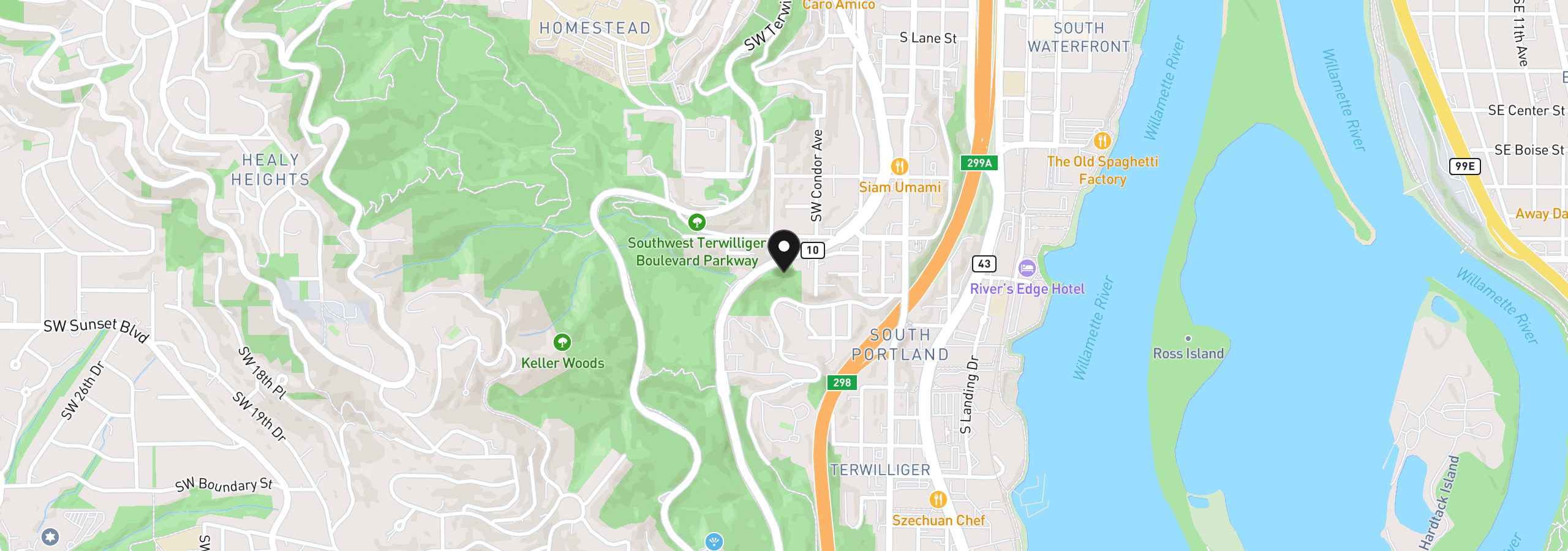 Map showing the location of SW Barbur Blvd, Portland, OR 97239