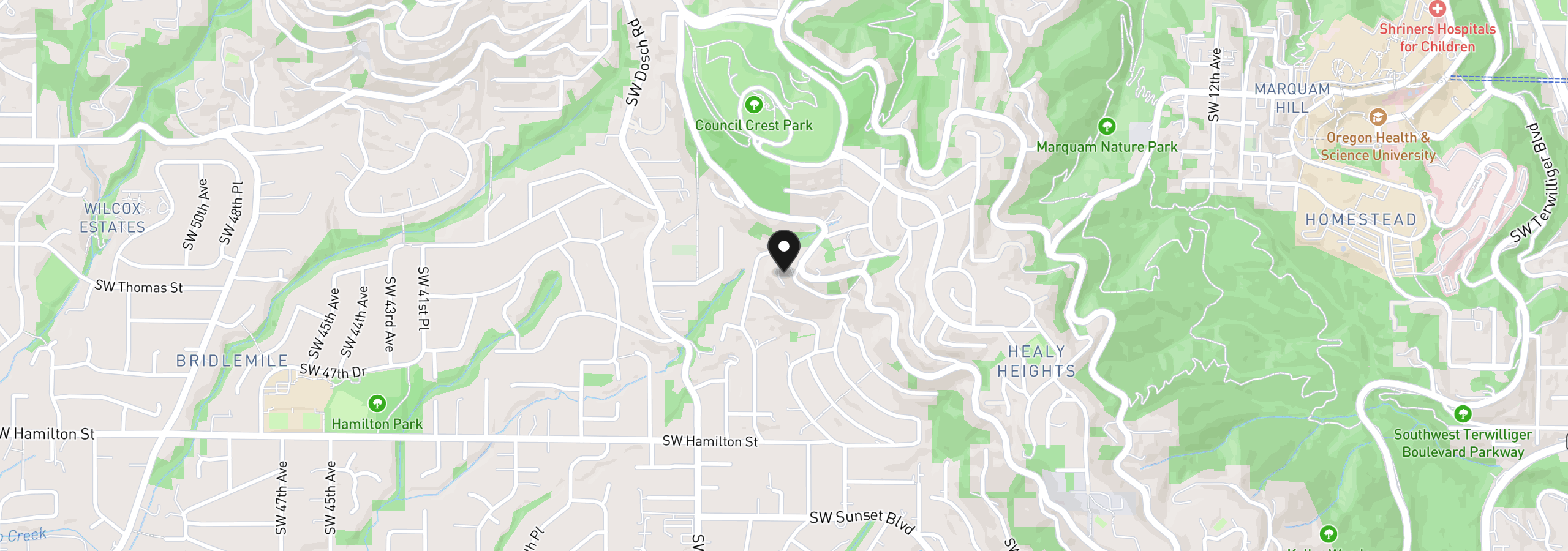 Map showing the location of SW Chesapeak Ave, Portland, OR 97239