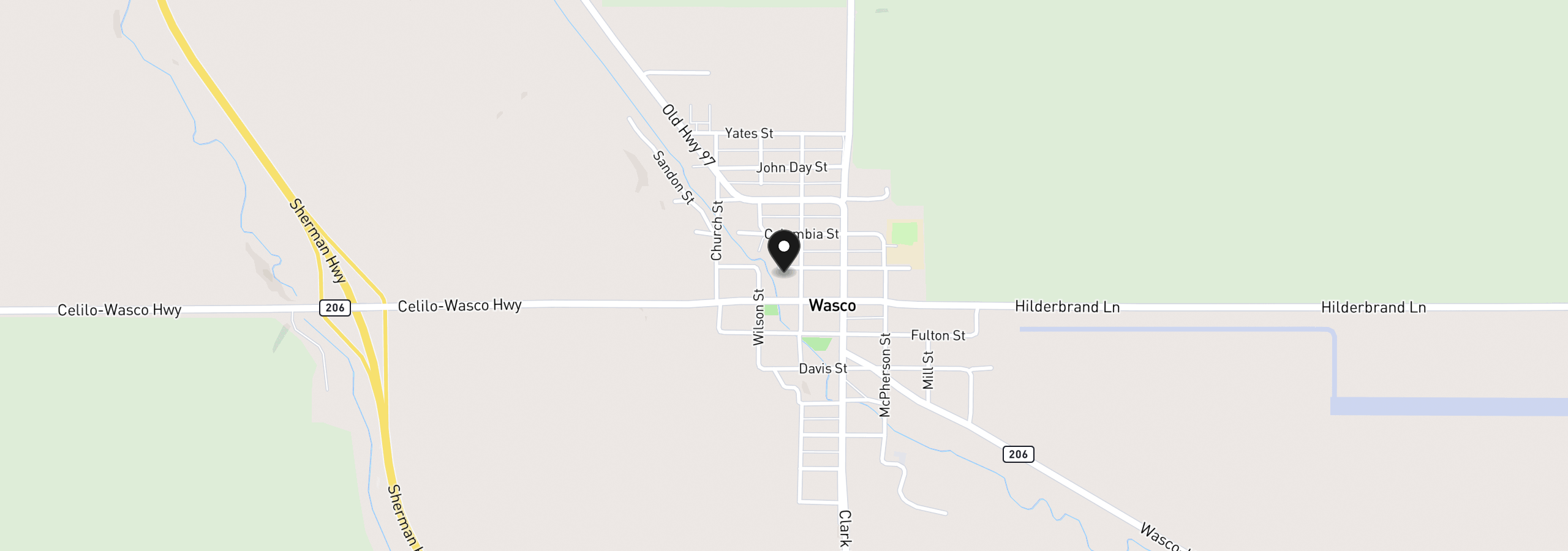 Map showing the location of 600 Barnett St, Wasco, OR 97065