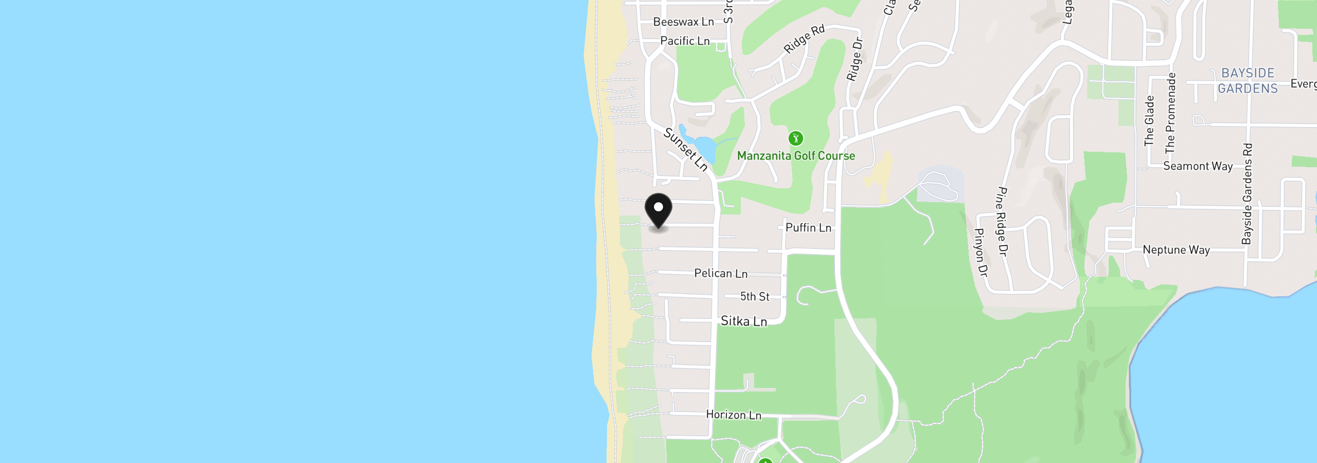 Map showing the location of 8765 Puffin Ln, Manzanita, OR 97130