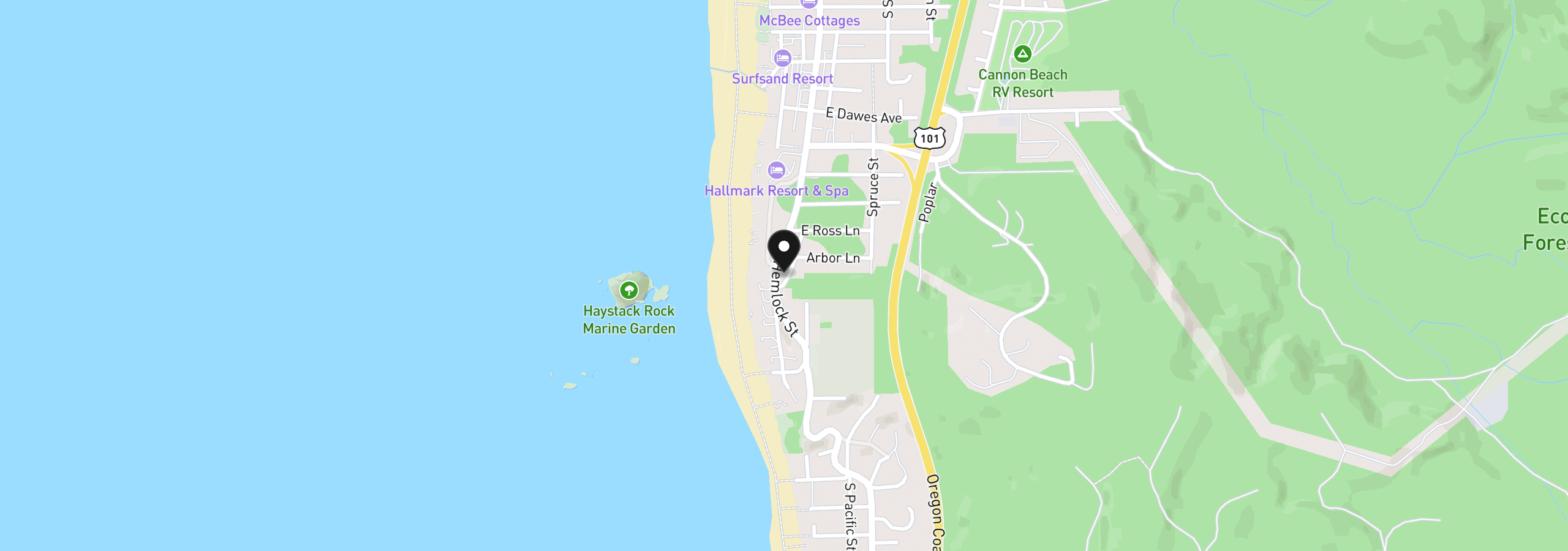 Map showing the location of 1764 View Point Ter, Cannon Beach, OR 97110