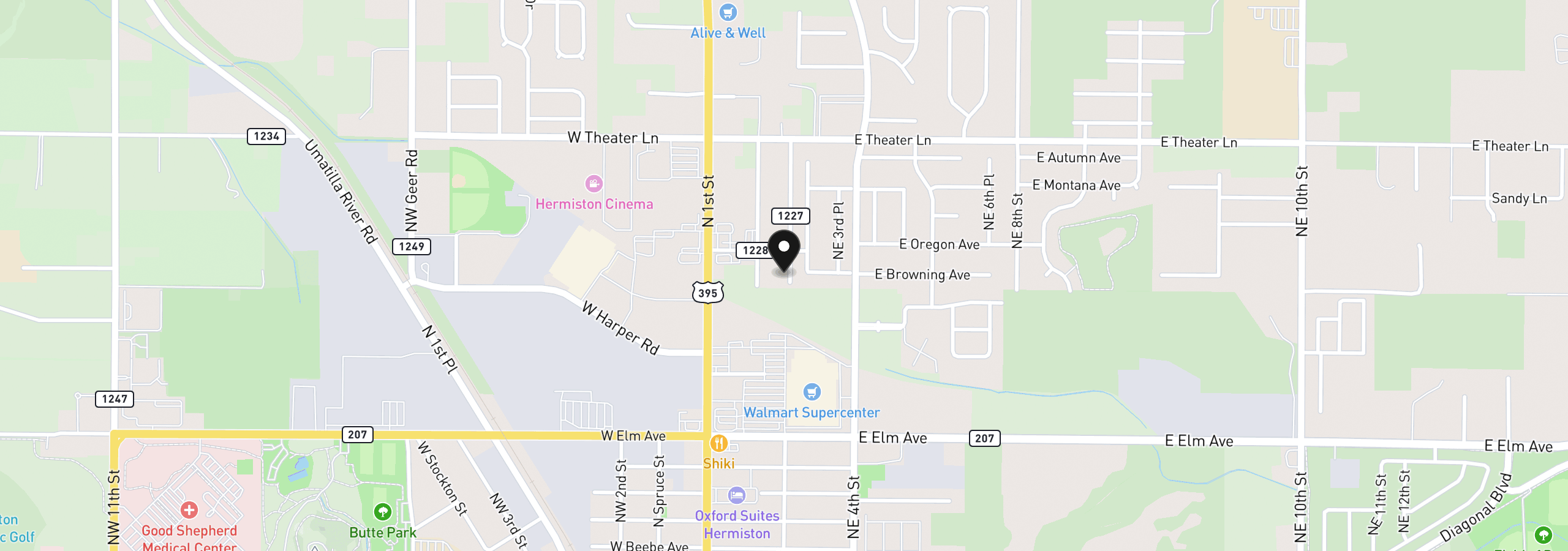 Map showing the location of 1655 NE 2nd St, Hermiston, OR 97838