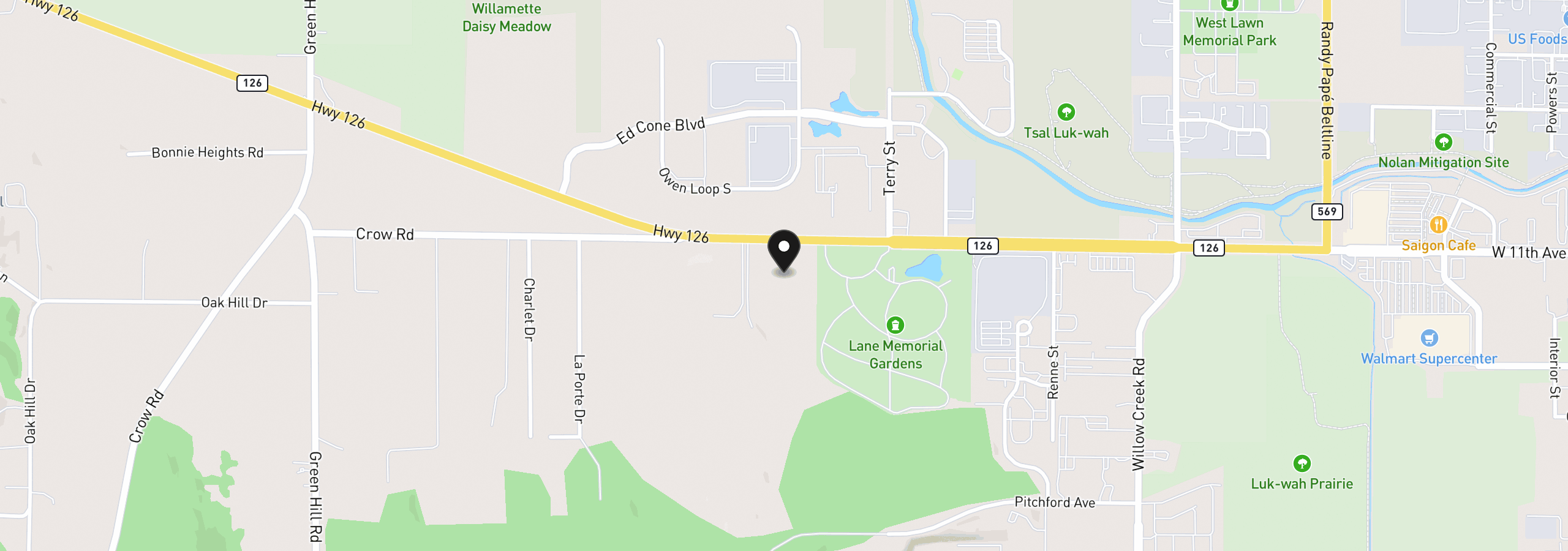 Map showing the location of 5335 W 11th Ave, Eugene, OR 97402