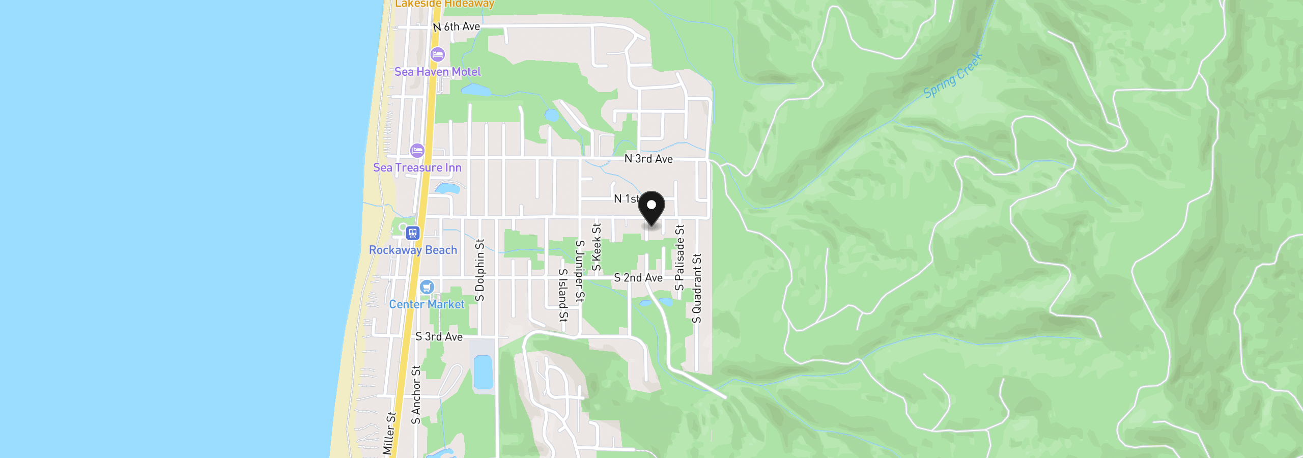 Map showing the location of 132 S Neptune St, Rockaway Beach, OR 97136
