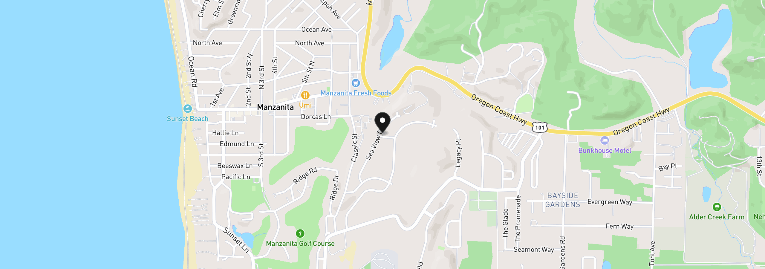 Map showing the location of 496 Sea View Dr, Manzanita, OR 97130
