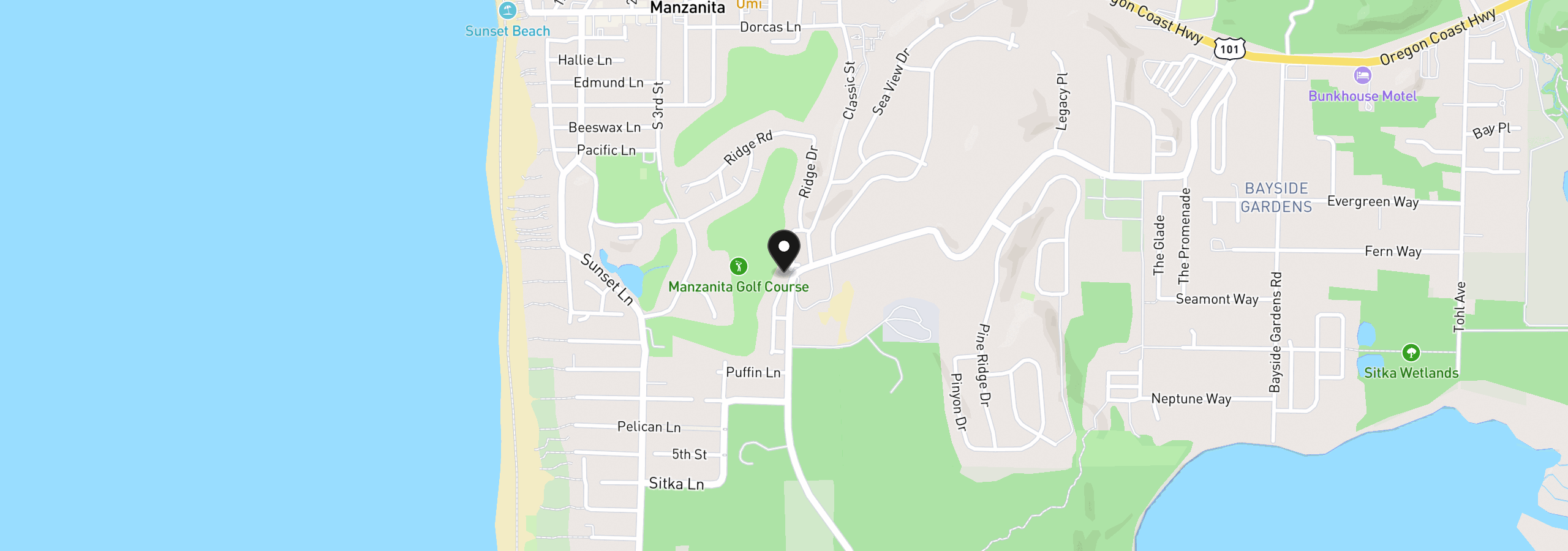 Map showing the location of 893 Fairway Ct, Manzanita, OR 97130