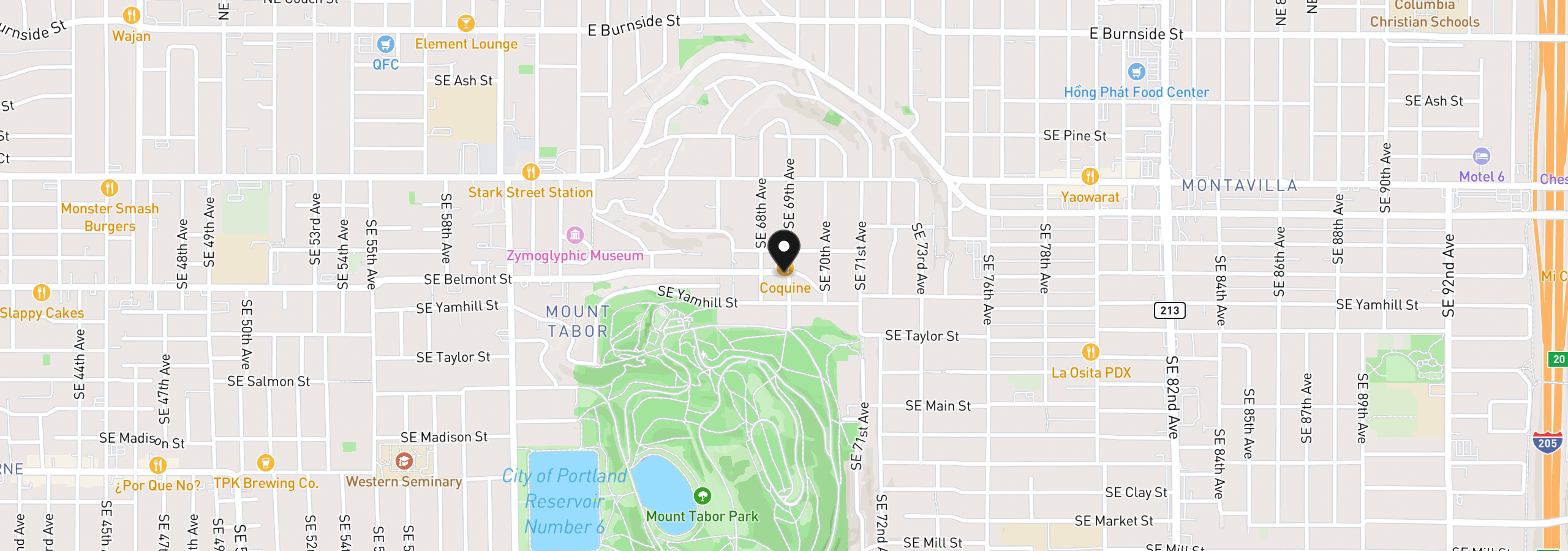Map showing the location of 6838 SE Belmont St, Portland, OR 97215