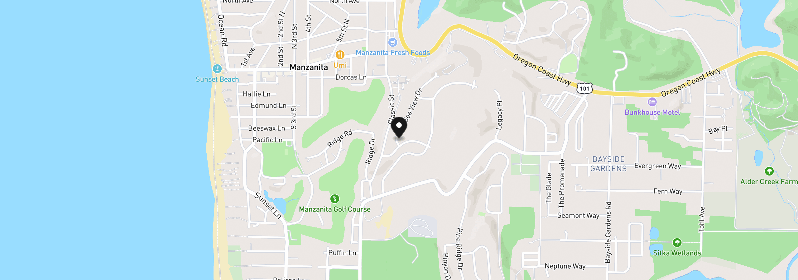 Map showing the location of 574 Sea View Dr, Manzanita, OR 97130