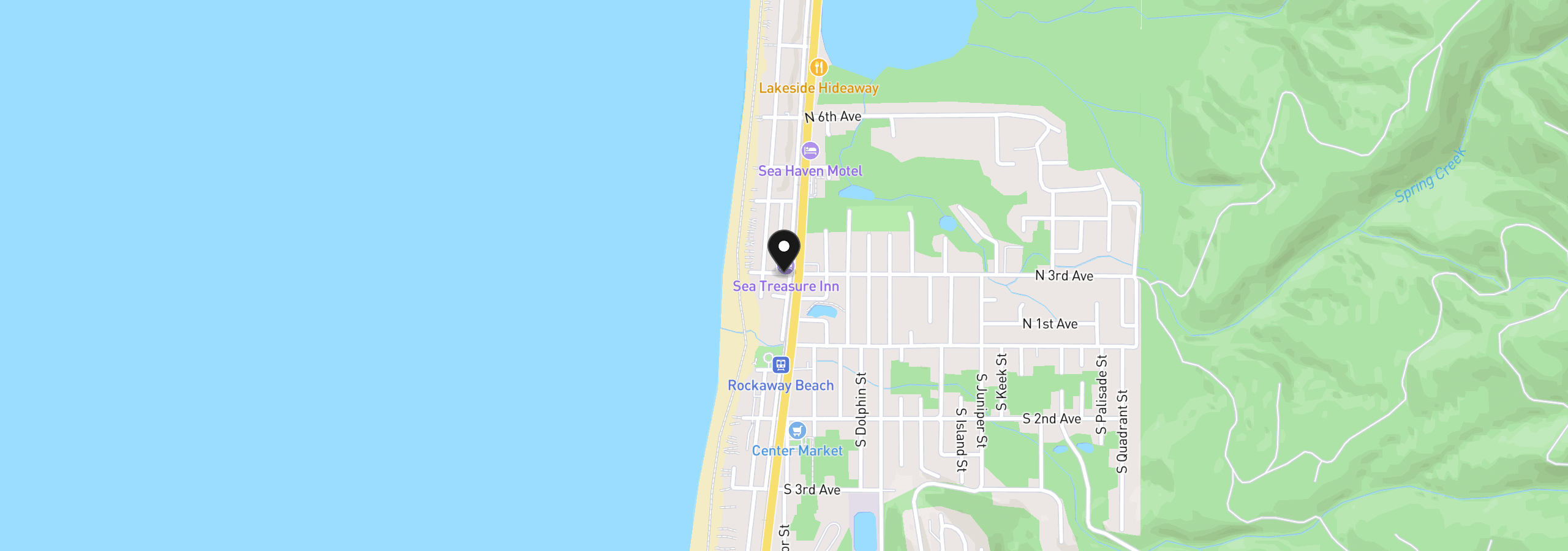 Map showing the location of 120 N 3rd Ave, Rockaway Beach, OR 97136