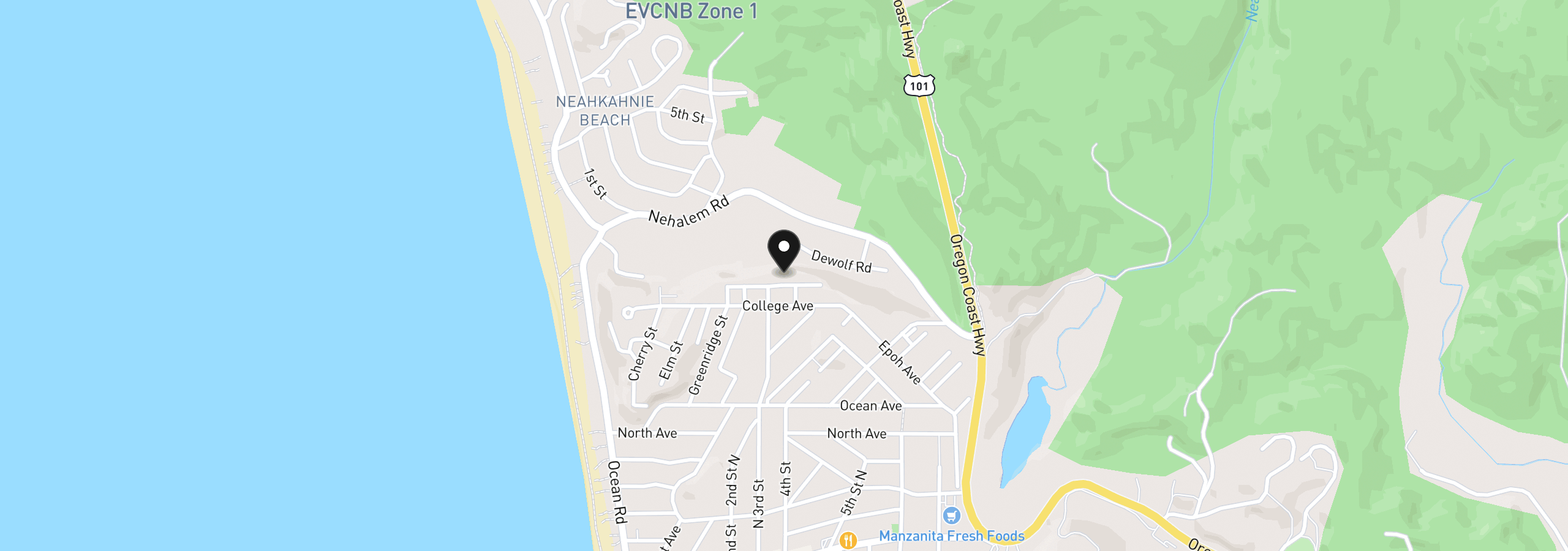 Map showing the location of 355 University Ave, Manzanita, OR 97130