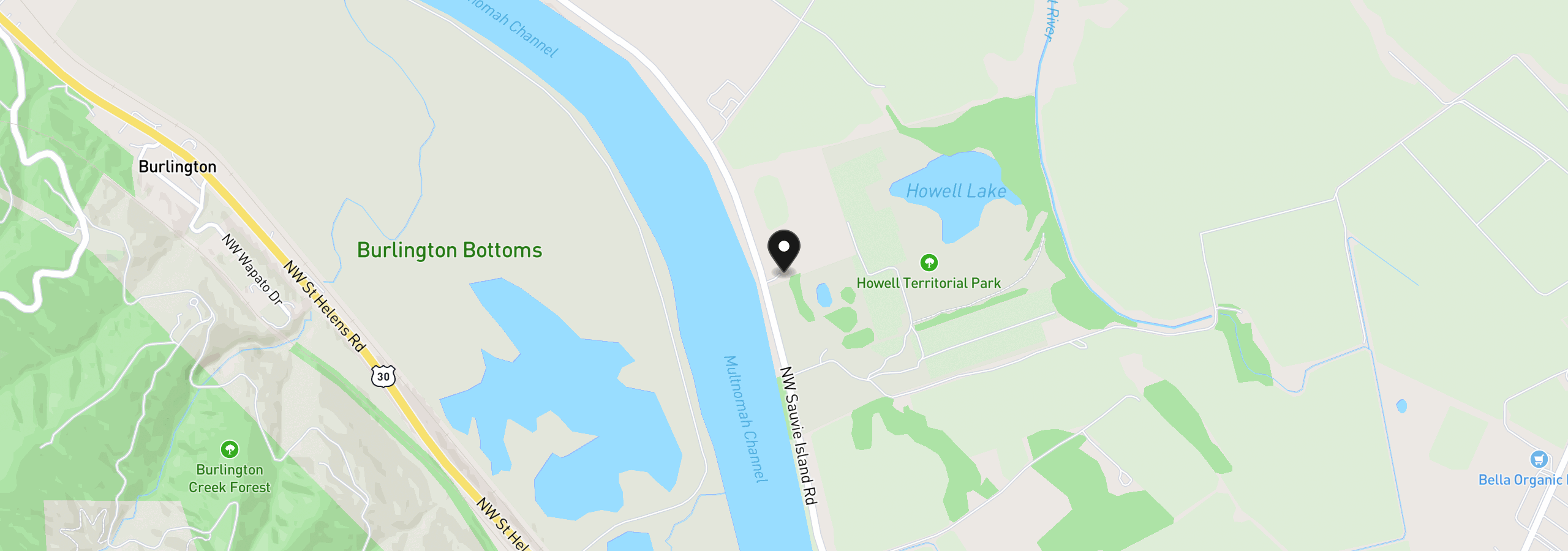 Map showing the location of 16900 NW Sauvie Island Rd, Portland, OR 97231