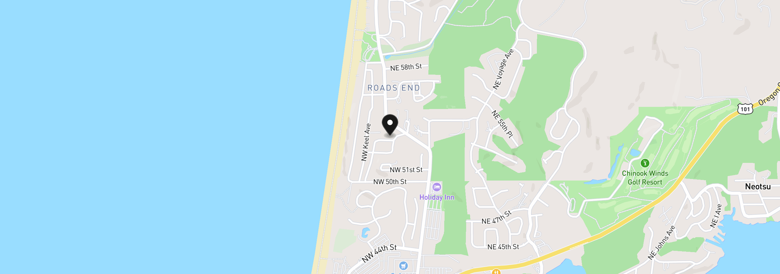 Map showing the location of NW 53rd Dr, Lincoln City, OR 97367
